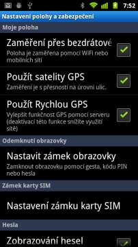 V nastavení GPS najdete tři možnosti