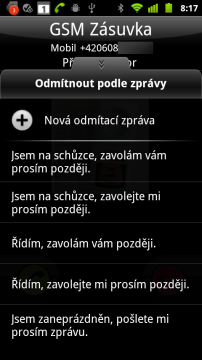 Odmítnutí hovoru se současným odesláním SMS
