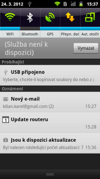 Horní notifikační lišta