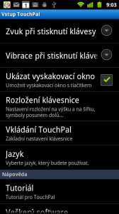 Nastavení klávesnice TouchPal