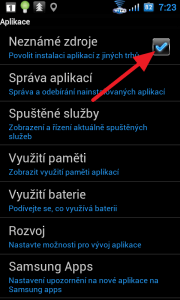Zatržítko, povolující instalaci programů z neznámých zdrojů