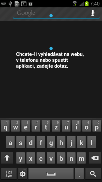 Dlouhé podržení tlačítka Menu vyvolá nabídku vyhledávání