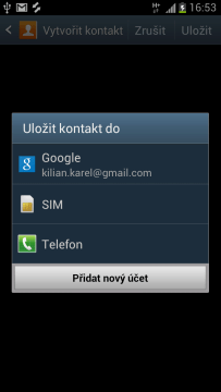 Při přidávání nové položky se telefon nejprve zeptá, jaké úložiště chcete použít
