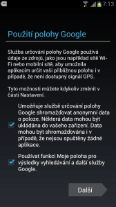 Souhlas s použitím polohy Google.