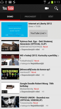 Aplikace Youtube samozřejmě nesmí chybět
