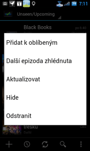 Dlouhým stiskem na konkrétním seriálu vyvoláte kontextovou nabídku