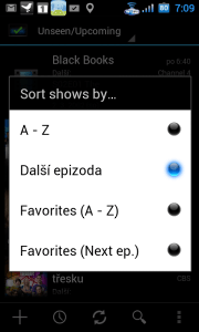 Řadit je možné podle abecedy, času vysílání následující epizody, případně řadit dle těchto kritérií jen oblíbené seriály.