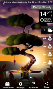 Úvodní stránka s animací stromu a aktuálním počasím