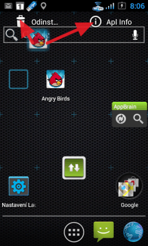 Tažením ikony můžete odinstalovat aplikaci.