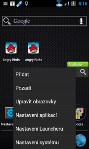 Nabídka pod tlačítkem Menu.