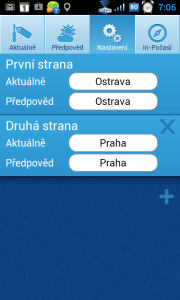 V nastavení si můžete vybrat místa, pro která chcete zobrazovat aktuální stav a předpověď počasí