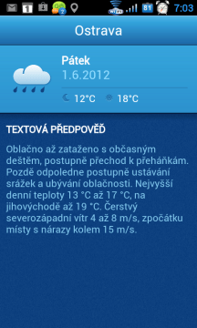 Textová předpověď je, jako celá aplikace, v češtině