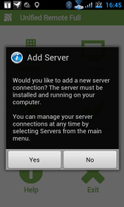 Aplikace upozorňuje, že je nutné přidat server