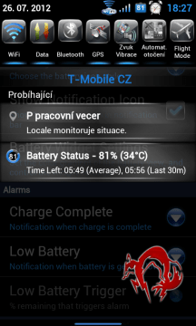 Informace v notifikační liště Informace v notifikační liště