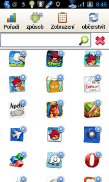 Seznam aplikací prezentovaný ve formě mřížky s ikonami.