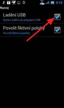 Povolte Ladění USB