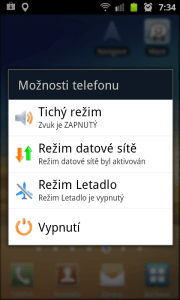 Dlouhým stiskem tlačítka pro zapnutí vyvoláte tuto nabídku