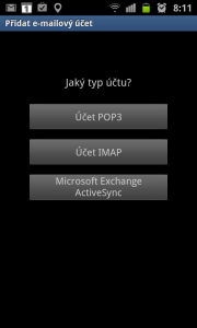 E-mail podporuje POP3, IMAP a Exchange