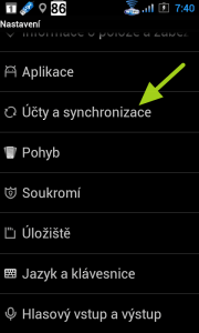 Účty a synchronizace