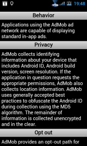 ehavior popisuje chování daného reklamního systému, v sekci Privacy se pak dočtete, čím pro vás nebo váš telefon může být použitý reklamní systém nebezpečný.