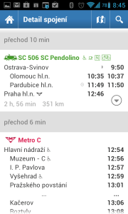 Podrobný přehled s výčtem jednotlivých zastávek a časů