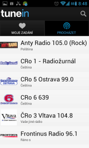 V první sekci Místní rozhlas TuneIn nabídne stanice podle lokality, ve které se nalézáte