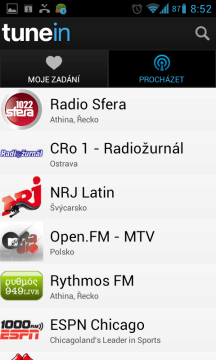 V sekci Poslední najdete seznam stanic, jež jste poslouchali naposledy.