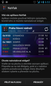 Aplikace při prvním spuštění nabídne vytvoření widgetu