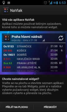 Aplikace při prvním spuštění nabídne vytvoření widgetu