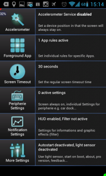 Základní nabídka aplikace IntelliScreen je rozčleněna do šesti kategorií Základní nabídka aplikace IntelliScreen je rozčleněna do šesti kategorií