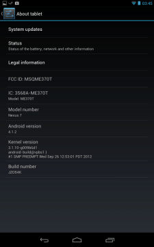 Aktualizovaný Nexus 7 poté bude mít sestavení firmware JZO54K