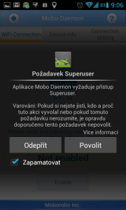 Mobo Daemon požádá o udělení rootovských práv