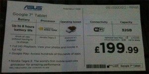 Na Internet se dostala cenovka, na které je 32GB Nexus 7 za cenu 199 britských liber