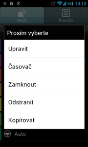 Dlouhým tapnutím na jeden z profilů vyvoláte kontextovou nabídku