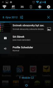 V notifikační liště je zobrazována ikona a název profilu