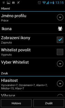 Možnosti nastavení profilu