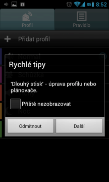 Následně se zobrazí několik tipů