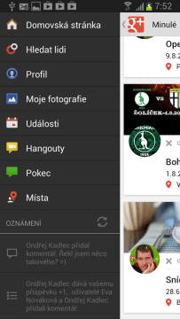 Klient Google+ nabízí všechny funkce, jako webová verze
