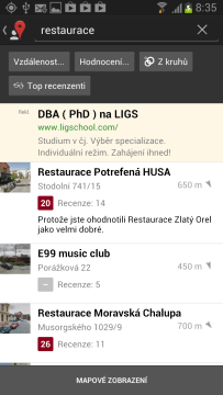 V místech lze najít podniky zadaného typu v okolí