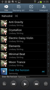 Hudební přehrávač nabízí několik pohledů na nalezené skladby