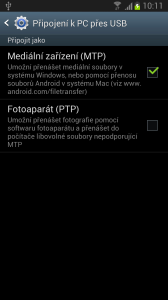 Galaxy Note II podporuje jen režimy MTP a PTP