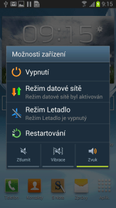 Nabídka, zobrazující se po dlouhém stisku tlačítka pro vypnutí telefonu