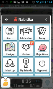 V menu přibyla tlačítka pro zastavení navigace a ztišení zvuku