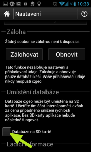 Pokud chcete ušetřit místo v paměti telefonu, ukládejte databázi na paměťovou kartu