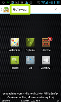 Zadáte GC kód keše
