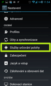 Pokračujte do sekce Služby určování polohy