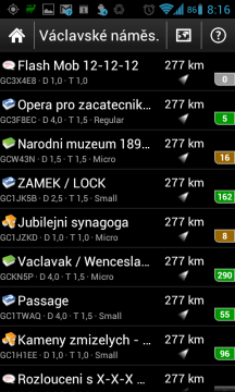 A zde máme seznam keší na pražském Václavském náměstí