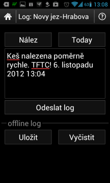 Zápis nalezené keše
