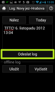 Tlačítkem Odeslat log odešlete záznam o nálezu na server Geocaching.com