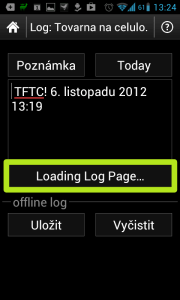 Text Loading Log Page znamená, že je připojení k Internetu nedostupné
